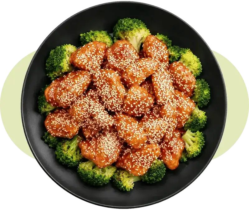 Crispy sesame chicken special coated in sweet sesame sauce made with halal ingredients